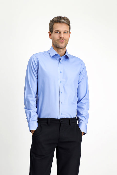 Light Blue Long Sleeve Slim Fit Classic Non-Iron Satin Cotton Shirt