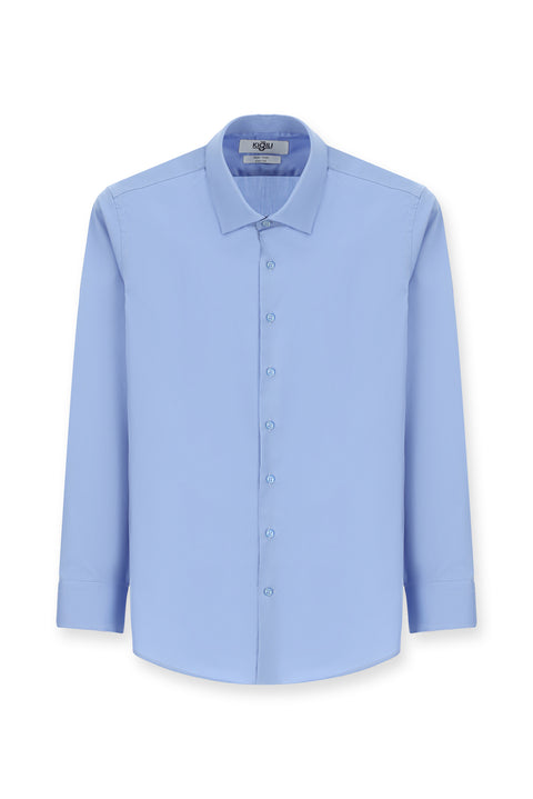 Light Blue Long Sleeve Slim Fit Classic Non-Iron Satin Cotton Shirt