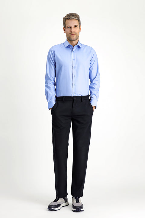 Light Blue Long Sleeve Slim Fit Classic Non-Iron Satin Cotton Shirt