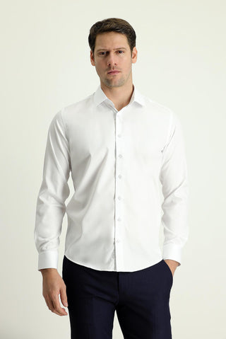  Beyaz Uzun Kol Slim Fit Dar Kesim Klasik Non Iron Saten Pamuklu Gömlek