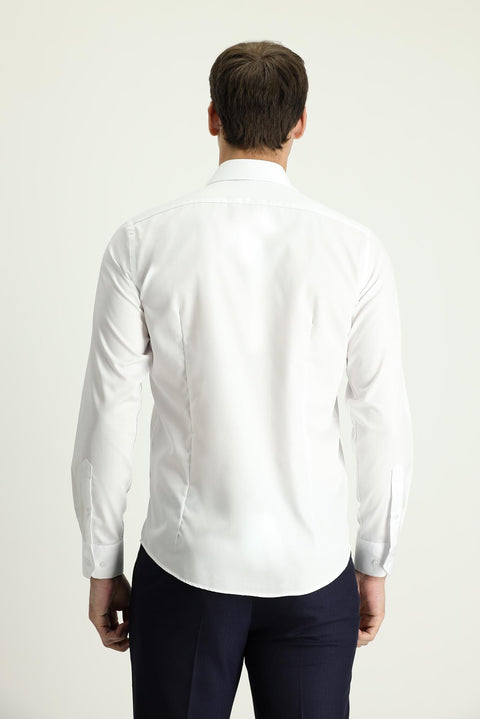 White Long Sleeve Slim Fit Classic Non-Iron Satin Cotton Shirt