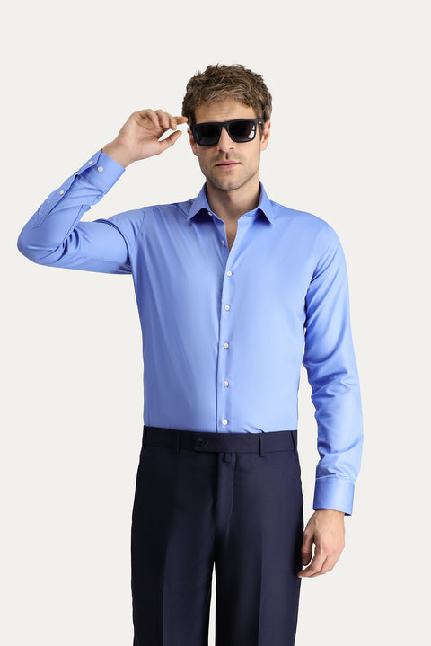 Dark Blue Long Sleeve Slim Fit Non-Iron Classic Cotton Shirt