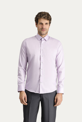  Lila Uzun Kol Slim Fit Dar Kesim Non Iron Klasik Pamuklu Gömlek