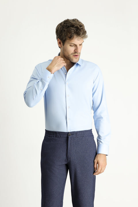 Light Blue Long Sleeve Slim Fit Narrow Cut Non-Iron Classic Cotton Shirt