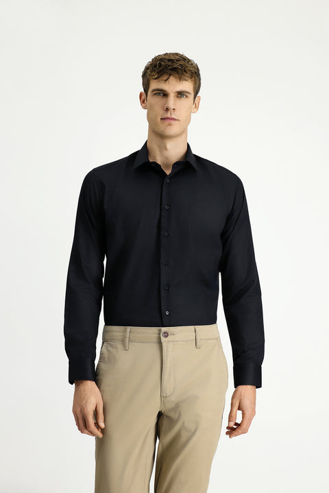 Siyah Uzun Kol Slim Fit Dar Kesim Klasik Non Iron Pamuklu Gömlek