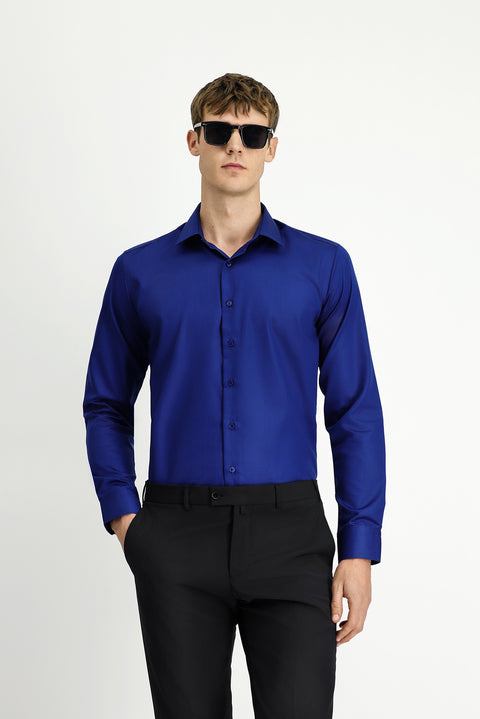 Medium Navy Long Sleeve Slim Fit Classic Non-Iron Cotton Shirt