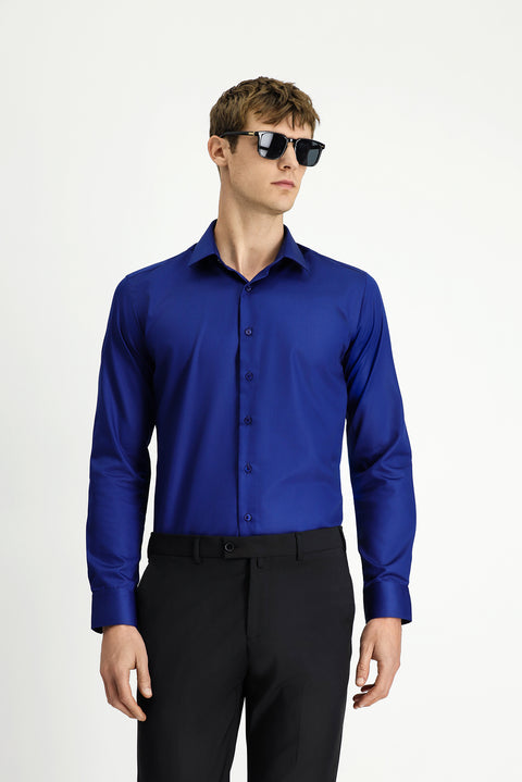 Medium Navy Long Sleeve Slim Fit Classic Non-Iron Cotton Shirt