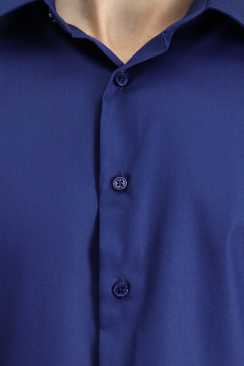 Medium Navy Long Sleeve Slim Fit Classic Non-Iron Cotton Shirt