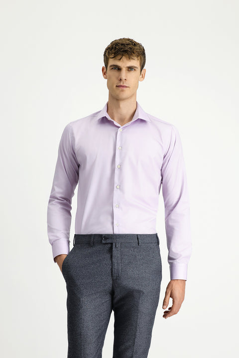 Lila Uzun Kol Slim Fit Dar Kesim Klasik Non Iron Pamuklu Gömlek