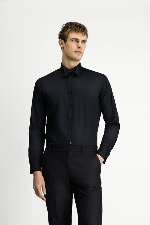 Black Long Sleeve Classic Patterned Non-Iron Cotton Shirt