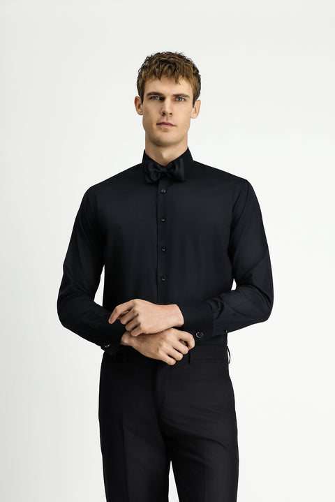 Black Long Sleeve Classic Patterned Non-Iron Cotton Shirt