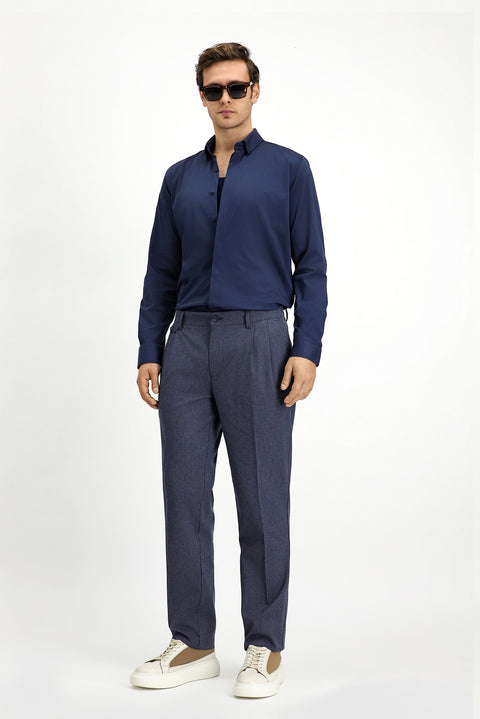 Dark Navy Techno-Line Long Sleeve Slim Fit Lycra Shirt