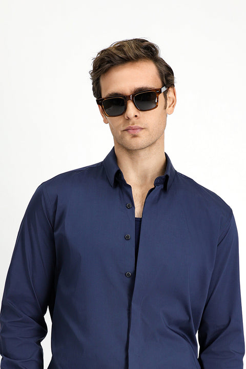 Dark Navy Techno-Line Long Sleeve Slim Fit Lycra Shirt