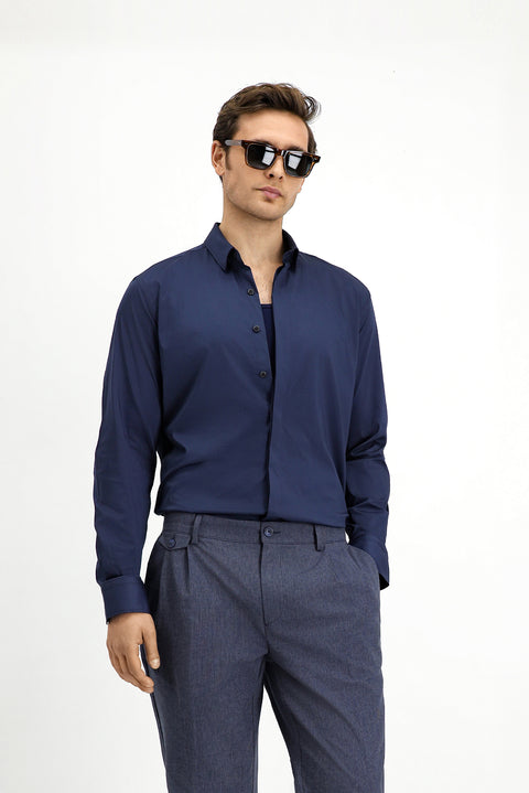 Dark Navy Techno-Line Long Sleeve Slim Fit Lycra Shirt