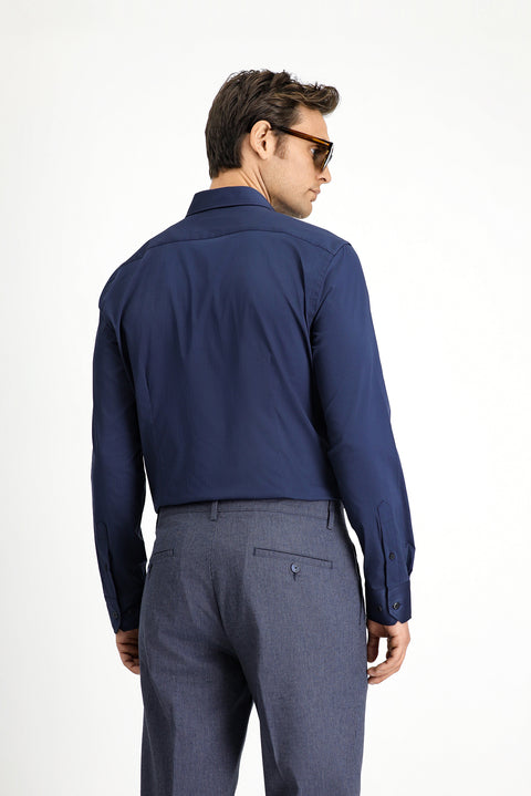 Dark Navy Techno-Line Long Sleeve Slim Fit Lycra Shirt
