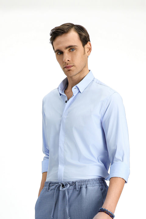 Light Blue Techno-Line Long Sleeve Slim Fit Lycra Shirt