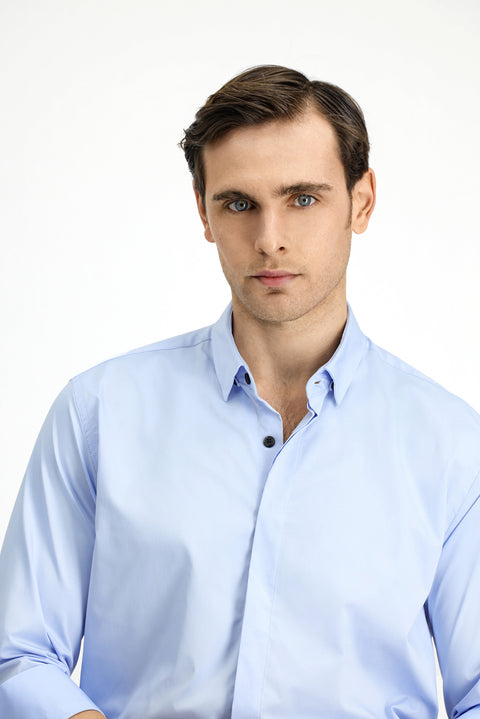 Light Blue Techno-Line Long Sleeve Slim Fit Lycra Shirt