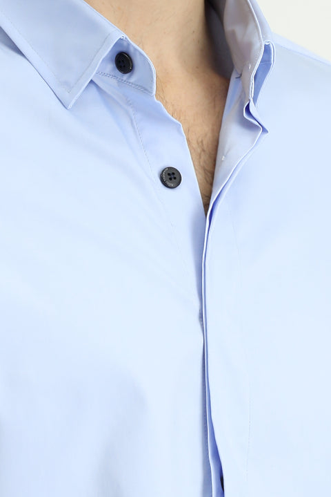 Light Blue Techno-Line Long Sleeve Slim Fit Lycra Shirt