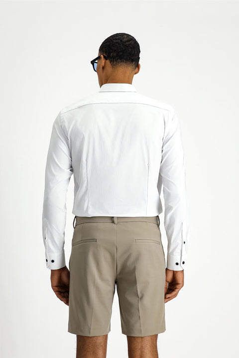 Beyaz Techno-Line Uzun Kol Slim Fit Dar Kesim Likralı Gömlek