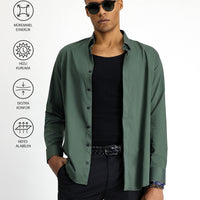 Medium Khaki Techno-Line Long Sleeve Slim Fit Narrow Cut Lycra Shirt