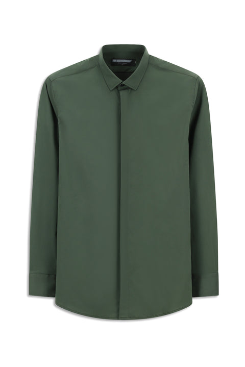 Medium Khaki Techno-Line Long Sleeve Slim Fit Narrow Cut Lycra Shirt