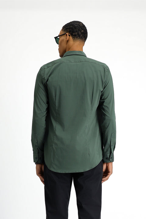 Medium Khaki Techno-Line Long Sleeve Slim Fit Narrow Cut Lycra Shirt