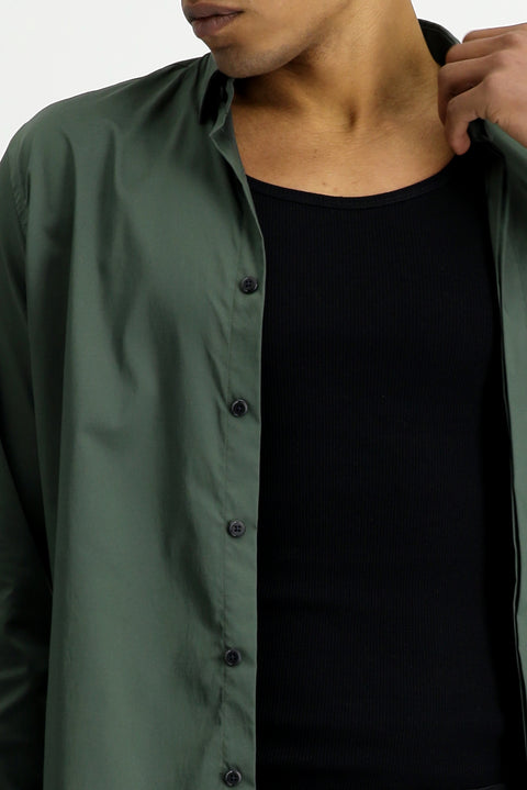 Medium Khaki Techno-Line Long Sleeve Slim Fit Narrow Cut Lycra Shirt