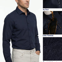 Dark Navy Long Sleeve Slim Fit Classic Nano Care Water Repellent Stain Resistant 4 Seasons Cotton Shirt