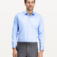 Light Blue Long Sleeve Slim Fit Classic Nano Care Water Repellent Stain Resistant 4 Seasons Cotton Shirt