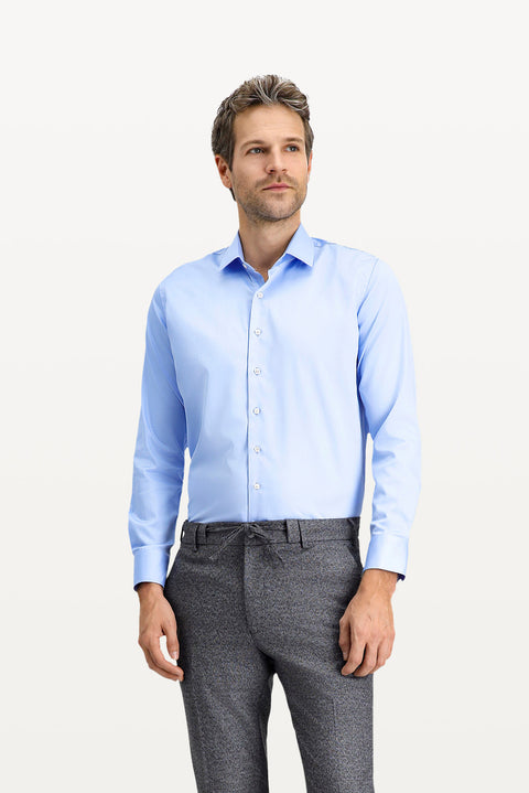 Light Blue Long Sleeve Slim Fit Classic Nano Care Water Repellent Stain Resistant 4 Seasons Cotton Shirt