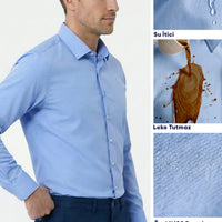 Dark Blue Long Sleeve Slim Fit Classic Nano Care Water Repellent Stain Resistant 4 Seasons Cotton Shirt