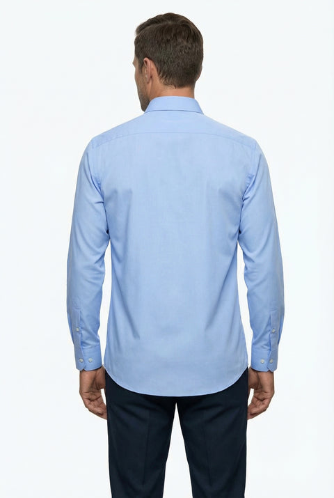 Dark Blue Long Sleeve Slim Fit Classic Nano Care Water Repellent Stain Resistant 4 Seasons Cotton Shirt