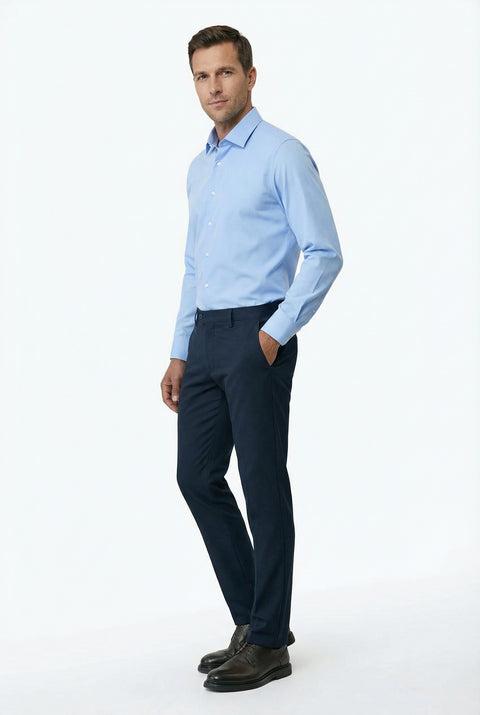 Dark Blue Long Sleeve Slim Fit Classic Nano Care Water Repellent Stain Resistant 4 Seasons Cotton Shirt