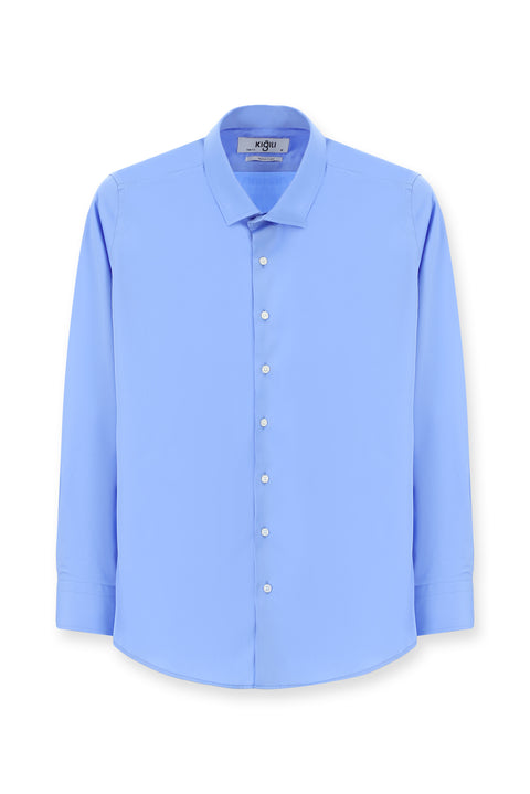 Dark Blue Long Sleeve Slim Fit Classic Nano Care Water Repellent Stain Resistant 4 Seasons Cotton Shirt