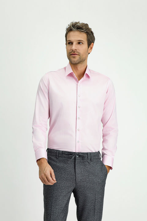 Pink Long Sleeve Slim Fit Classic Nano Care Water Repellent Stain Resistant 4 Seasons Cotton Shirt
