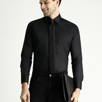 Black Long Sleeve Slim Fit Non-Iron Cotton Sateen Classic Shirt