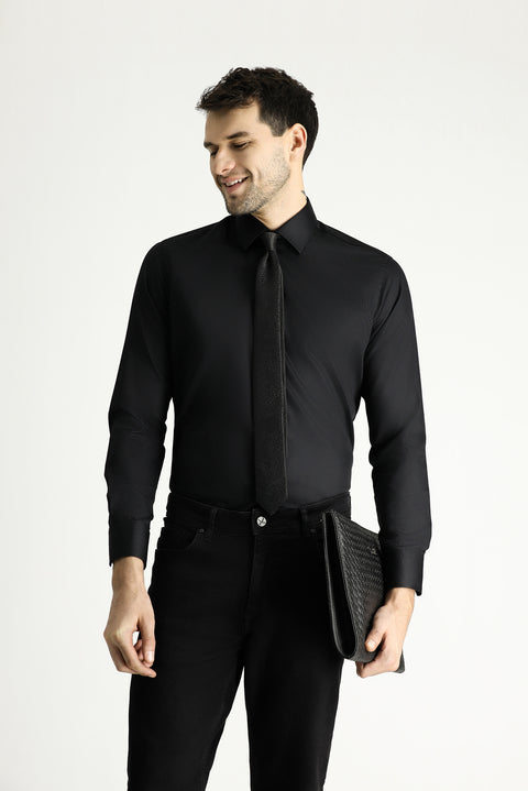 Black Long Sleeve Slim Fit Non-Iron Cotton Sateen Classic Shirt