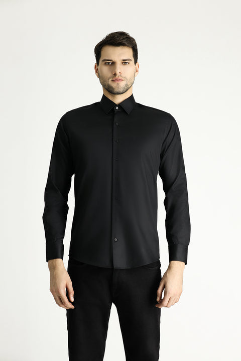 Black Long Sleeve Slim Fit Non-Iron Cotton Sateen Classic Shirt