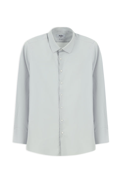 Medium Gray Long Sleeve Slim Fit Cotton Non-Iron Sateen Classic Shirt