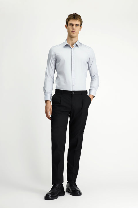 Medium Gray Long Sleeve Slim Fit Cotton Non-Iron Sateen Classic Shirt