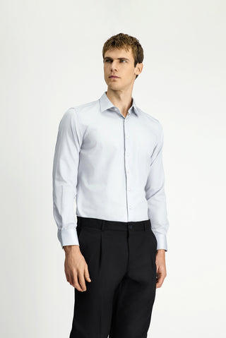  Orta Gri Uzun Kol Slim Fit Dar Kesim Pamuklu Non Iron Ütü Gerektirmeyen Saten Klasik Gömlek