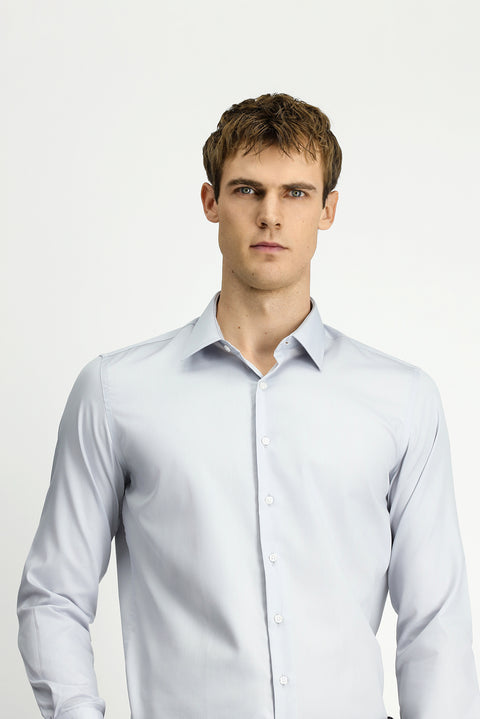 Medium Gray Long Sleeve Slim Fit Cotton Non-Iron Sateen Classic Shirt