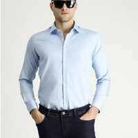 Light Blue Long Sleeve Slim Fit Narrow Cut Cotton Non-Iron Satin Classic Shirt