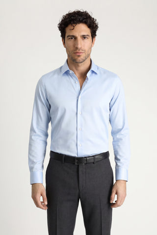  Uçuk Mavi Uzun Kol Slim Fit Dar Kesim Pamuklu Non Iron Ütü Gerektirmeyen Saten Klasik Gömlek