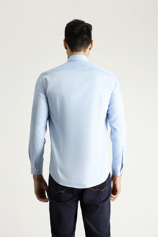  Uçuk Mavi Uzun Kol Slim Fit Dar Kesim Pamuklu Non Iron Ütü Gerektirmeyen Saten Klasik Gömlek