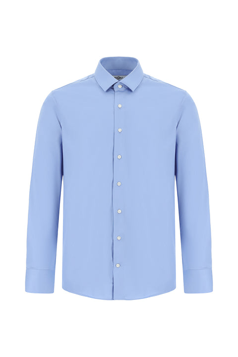 Light Blue Long Sleeve Slim Fit Non-Iron Sateen Classic Shirt