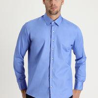 Aqua Mavisi Uzun Kol Slim Fit Dar Kesim Pamuklu Non Iron Ütü Gerektirmeyen Saten Klasik Gömlek