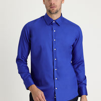 Navy Blue Long Sleeve Slim Fit Non-Iron Sateen Classic Shirt