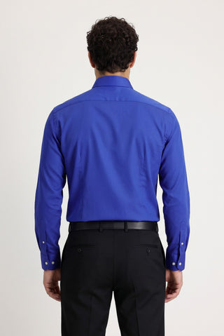 Saks Mavi Uzun Kol Slim Fit Dar Kesim Pamuklu Non Iron Ütü Gerektirmeyen Saten Klasik Gömlek