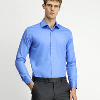 Dark Blue Long Sleeve Slim Fit Non-Iron Sateen Classic Shirt